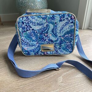 Lilly Pulitzer Floral Insulated Lunch Box Tote Blue Adjustable Strap